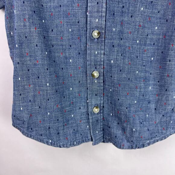 Old Navy, Short Sleeve Chambray Shirt, Blue, 100% Cotton, Button-Up Polka Dot - Picture 9 of 11